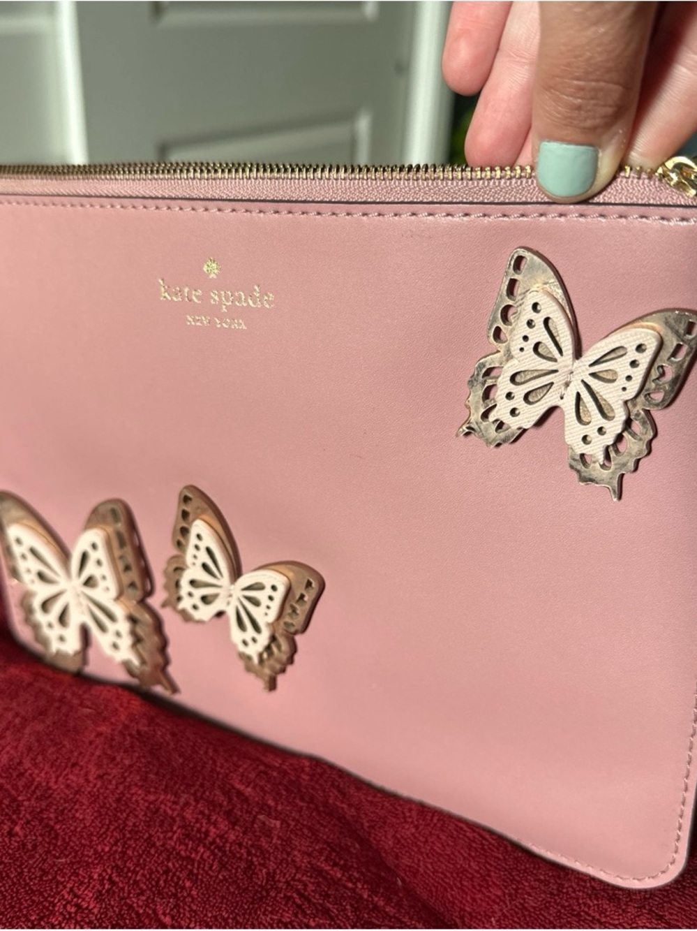 kate spade Pink Clutch with Gold-Trim Butterfly Appliqués